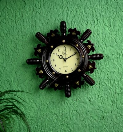 Handcrafted Wooden Wall Clock - Artistic Wheel - Rose Wood