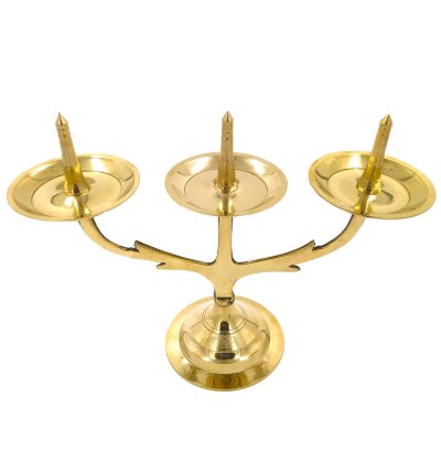 Lightweight kavara vilakkku, three branch brass oil lamp table top stand