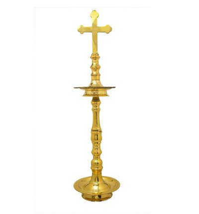 Kurushu Vilakku – Plain Cross Headed Brass Oil Lamp | Traditional Kerala Christian Nilavilakku