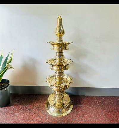 Stambha Vilakku – 3 Feet Brass Lamp with 3 Layers | Traditional Kerala Temple & Decor Lighting