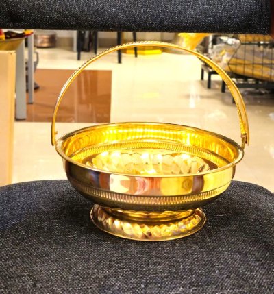 Traditional Brass Flower Basket | Handcrafted Brass Pooja Basket for Flowers, Temple & Home Decor
