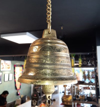 Big Brass Bell for Temple & Home | Handcrafted Heavy Brass Hanging Bell 
