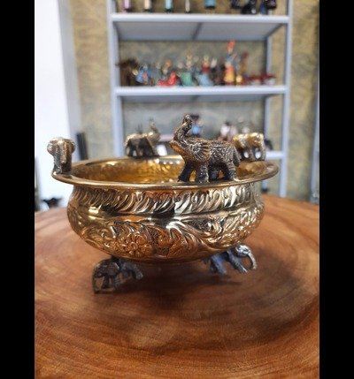 Bronze Decorative Uruli with elephant design