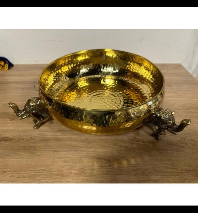 Brass Decorative Uruli with Elephant Stand