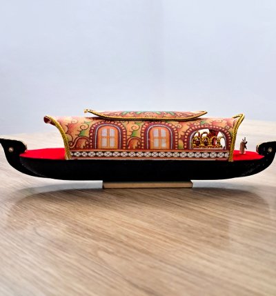 Kerala Houseboat – 8 Inch Handcrafted Wooden Home Decor - Elegant Kerala Souvenir & Unique Gift - Printed