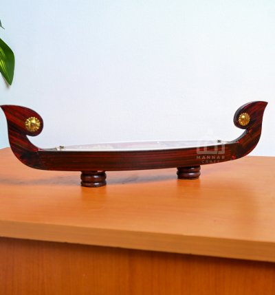 Handcrafted Traditional Wooden Kettuvallam with Stand & Original Spices | Decorative Wooden Spice Boat for Home Decor by Mannar Craft