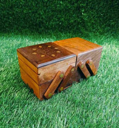 3-in-1 Rectangular Wooden Sliding Jewellery Box - Handmade Decorative Multipurpose Treasure Chest & Trinket Holder for Gifts