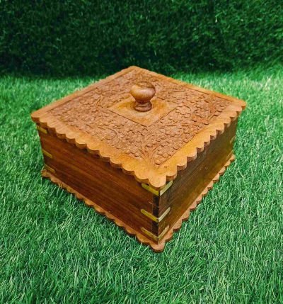 Handmade Wooden Spice Box for Spices & Dry Fruits | Multipurpose Organizer with Lid