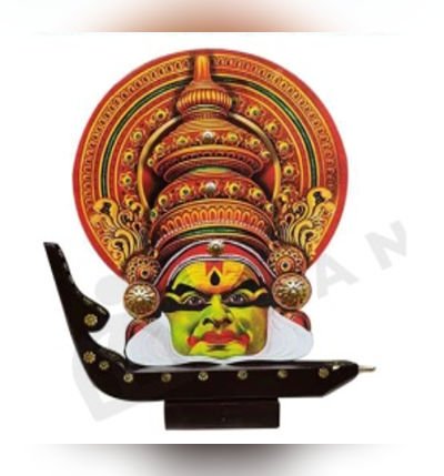 Handcrafted Boat with New Printed Kathakali Head - Traditional Indian Art Decor