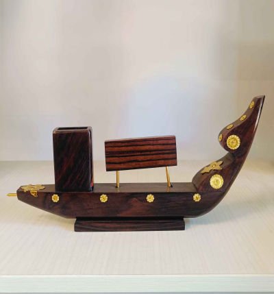 Handcrafted RoseWooden Kerala Traditional Boat with Pen Holder – Elegant Desk Decor