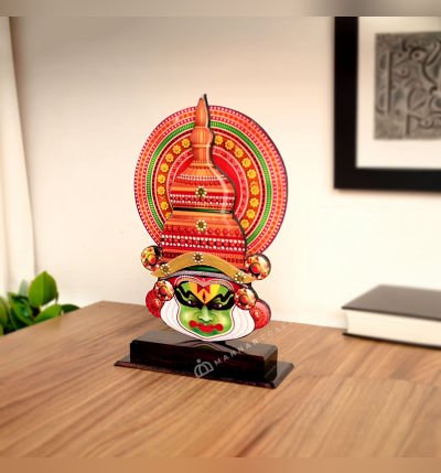 Printed Kathakali Face On Stand - MDF Table Decor