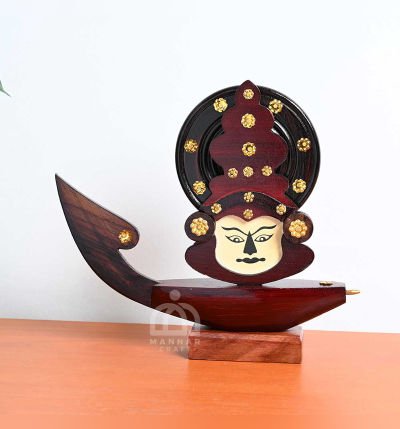 Wooden Kerala Traditional Boat Curio Miniature with Kathakali Face