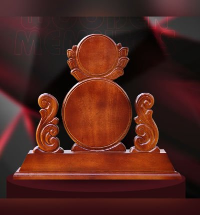 Premium Mahogany Wood M Round Memento – 35 cm Handcrafted Wooden Trophy | Award Keepsake & Home Decor Piece by Mannar Craft
