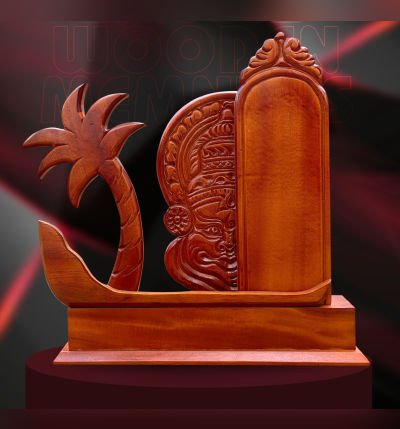 Premium Mahogany Wood Kerala Memento – 35 cm Handcrafted Wooden Award | Traditional Souvenir & Home Decor by Mannar Craft