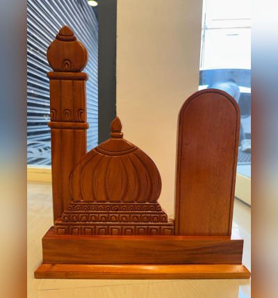 Premium Mahogany Wood Mosque Memento – 47 cm Handcrafted Islamic Wooden Award | Religious Gift & Home Decor Showpiece by Mannar Craft