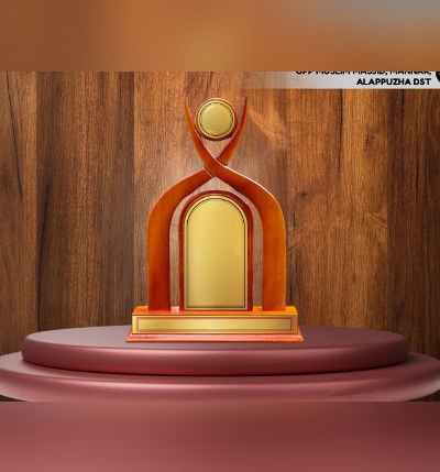 Premium Mahogany Wood M Arch Memento – 47 cm Handcrafted Arched Wooden Award Trophy | Decorative Gift & Cultural Showpiece by Mannar Craft