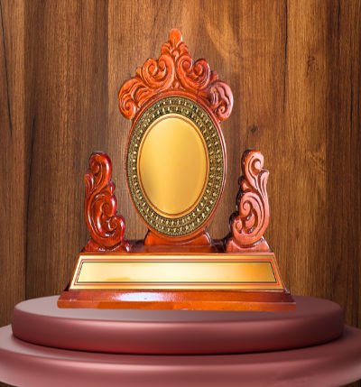 Premium Mahogany Wood B Round Memento – 34 cm Handcrafted Wooden Trophy | Corporate Gift & Decorative Showpiece by Mannar Craft