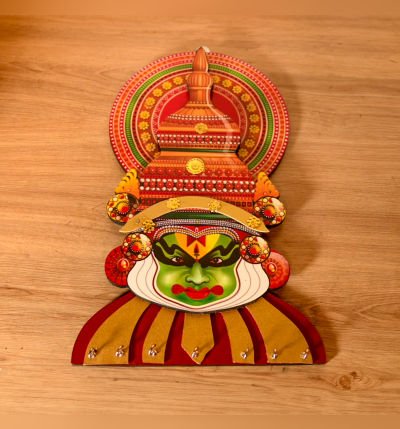 Kathakali Face Wall Key Holder | Handcrafted Wooden Key Hanger for Home & Office Decor