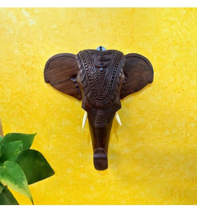 Elephant Carved Head Wall Hanging - Rosewood | Elegant Wall Decor for Home and Office