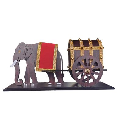 Handcrafted Wooden Special Cart Elephant – Traditional Indian Decorative Elephant Figurine – Home Decor by Mannar Craft