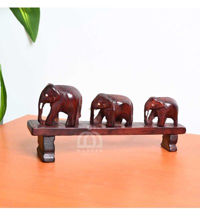 Rosewood Single Block Elephants on Bridge Curio Miniature Ideal