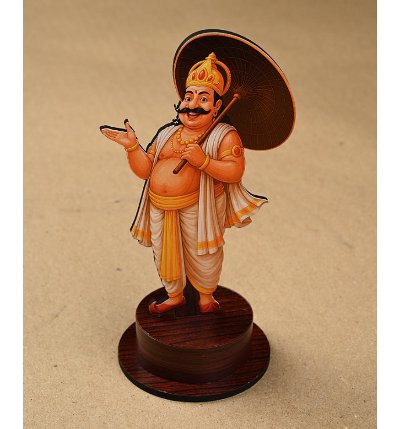 Mahabali Wooden Figurine with Stand – Handcrafted Kerala Onam Festival Showpiece | Traditional Wooden Decor & Gifting by Mannar Craft
