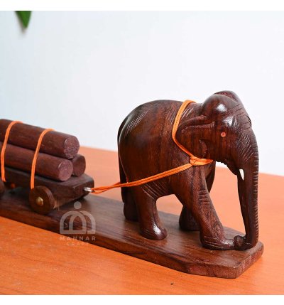Handcrafted Rosewood Elephant Carrying Lumber Logs Statue - Exquisite Wooden Decor