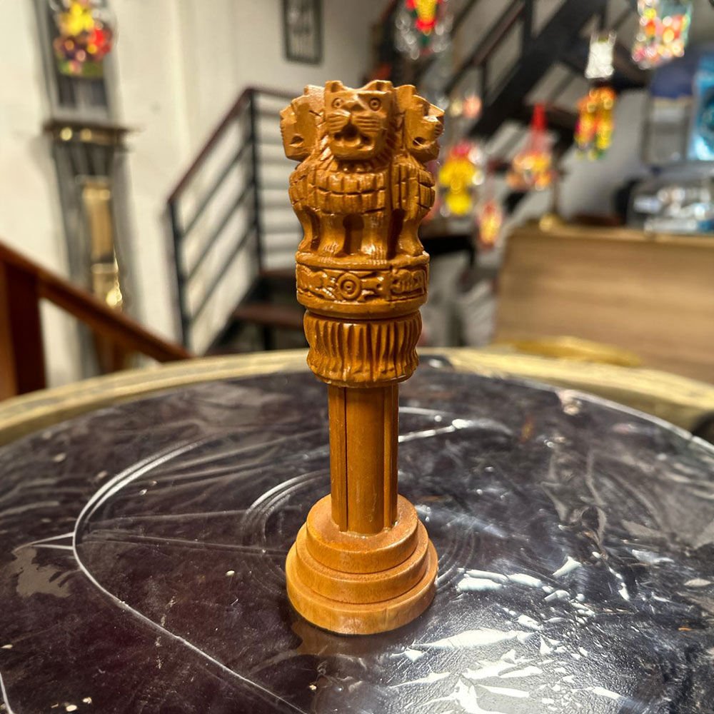 Handcrafted Wooden Ashoka Stambh - Ashoka Pillar - Authentic Indian Decor & Gift
