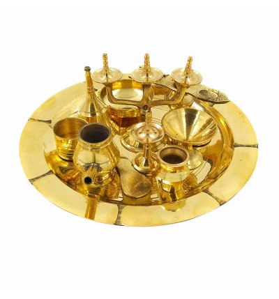 Brass Pooja Thali Set - Complete Puja Plate Set with Aarti Thali, Perfect for Religious Occasions