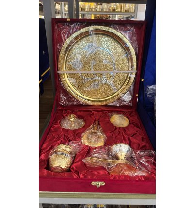 Brass Pooja Thali Set with Velvet Gift Box – Traditional Puja Plate for Festivals, Weddings & Gifting