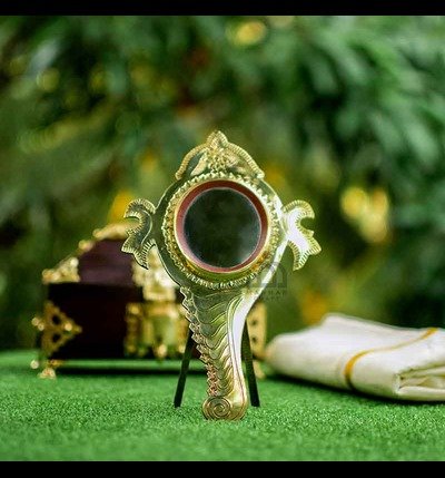 Authentic Aranmula Kannadi Mirror - Round Shank with Back stand 