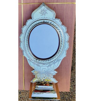 Aranmula kanandi (Metal Mirror) Floral design Frame with stand 6 inch mirror size