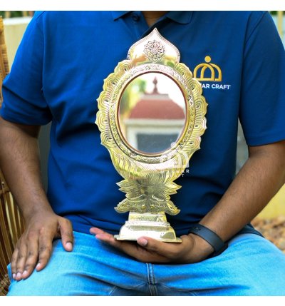 Aranmula Kannadi – Floral Design Frame with Stand | Handcrafted Kerala Metal Mirror – 6 Inch