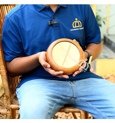 Handcrafted Round Aranmula Kannadi with Wooden Frame – 5.25 Inch Mirror
