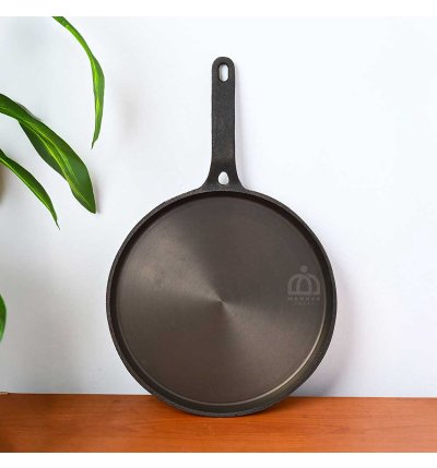 Handcrafted Cast Iron Long Handle Tawa – Pre-Seasoned Roti & Dosa Pan | Traditional Cookware for Home & Restaurant Use