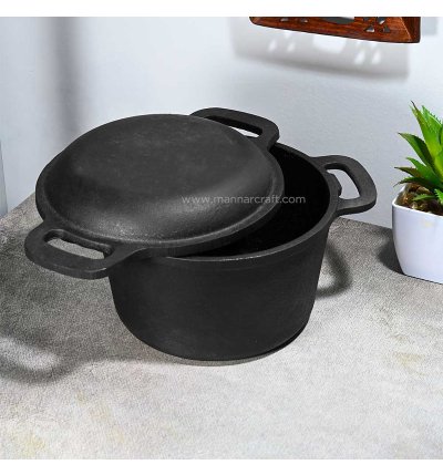 Pre-Seasoned Cast Iron Black Dutch Oven with Lid | Compatible with Gas, Induction & Oven | Heavy Duty Cookware