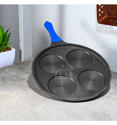 Pre-Seasoned Cast Iron Pancake / Uthappa Tawa with Cavity | Single Handle & Heat-Resistant Grip | Traditional Cookware