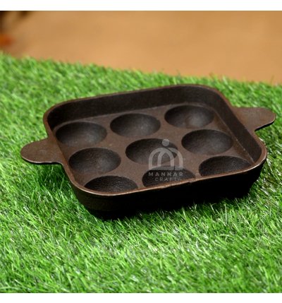 Cast Iron Paniyaram Pan – Square Shape (9 Pit) | Pre-Seasoned, Non-Stick, Toxin-Free & 100% Pure