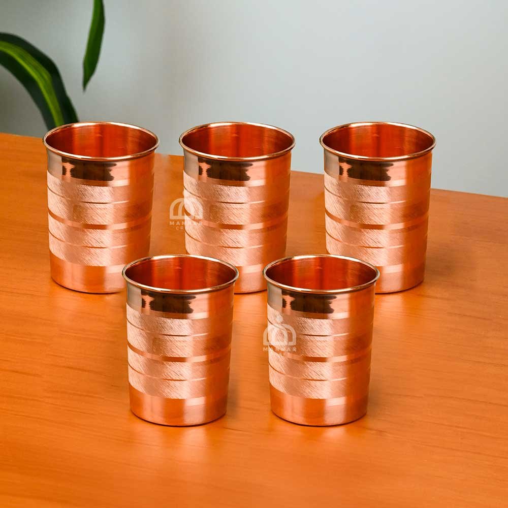 Premium Copper Glass Tumbler Cups – Set of 5 | Handmade Ayurvedic Drinkware by Mannar Craft