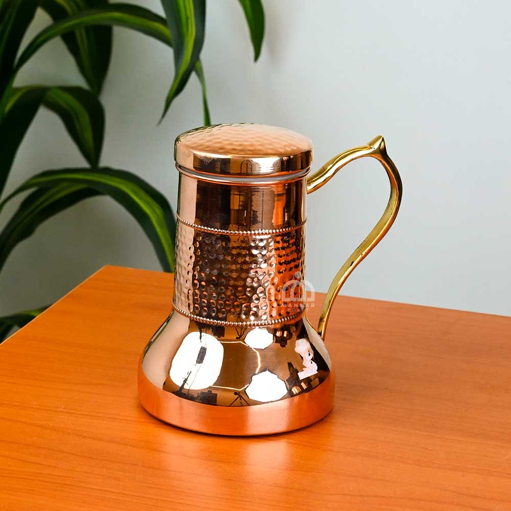 Pure Copper Hammered Jug – 7 Inch Water Pitcher with Handle | Traditional Ayurvedic Copper Jug for Drinking Water – Mannar Craft