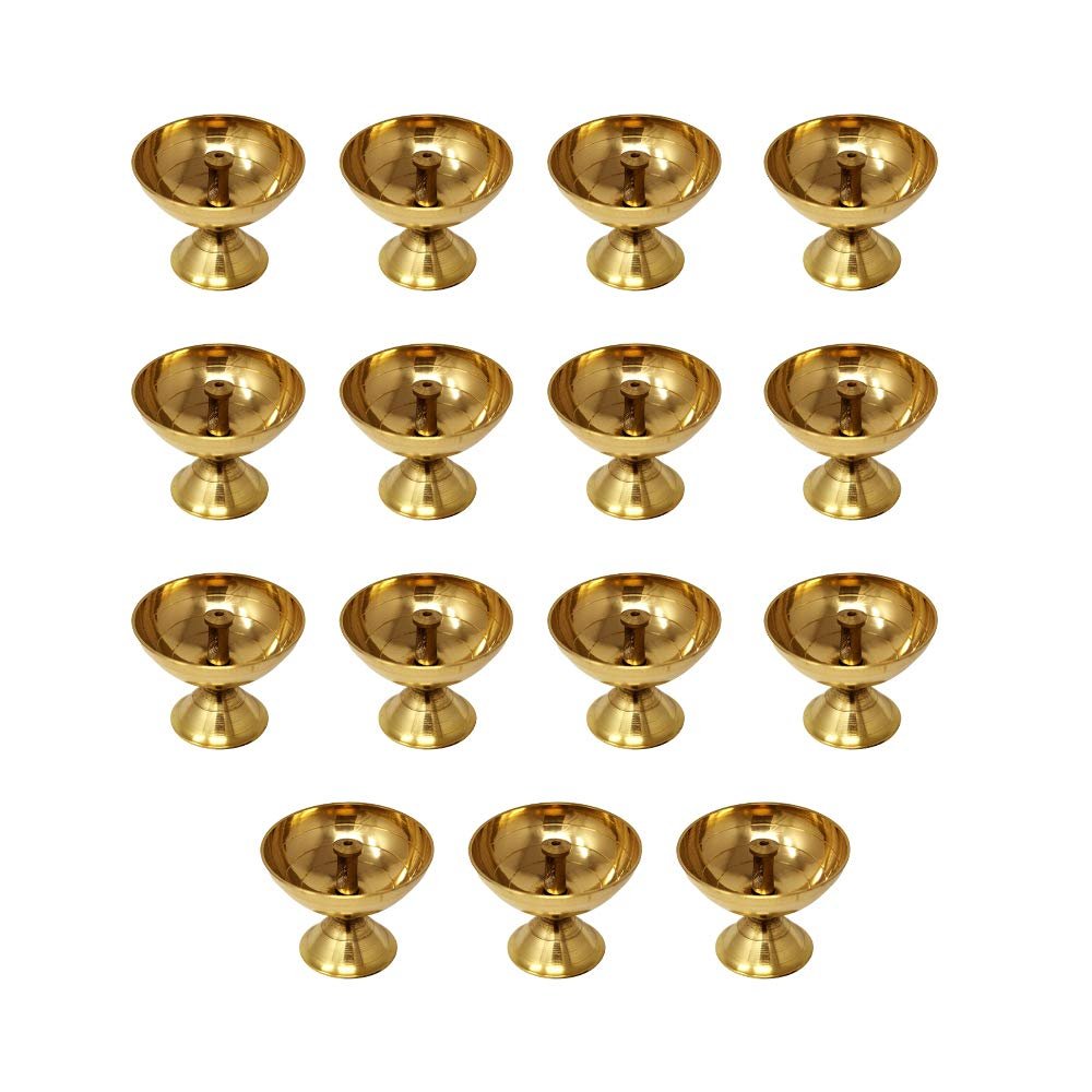 Pyali Brass Akhand Diya (Set of 15) Decorative Brass Table Diya for Puja & Home Decor