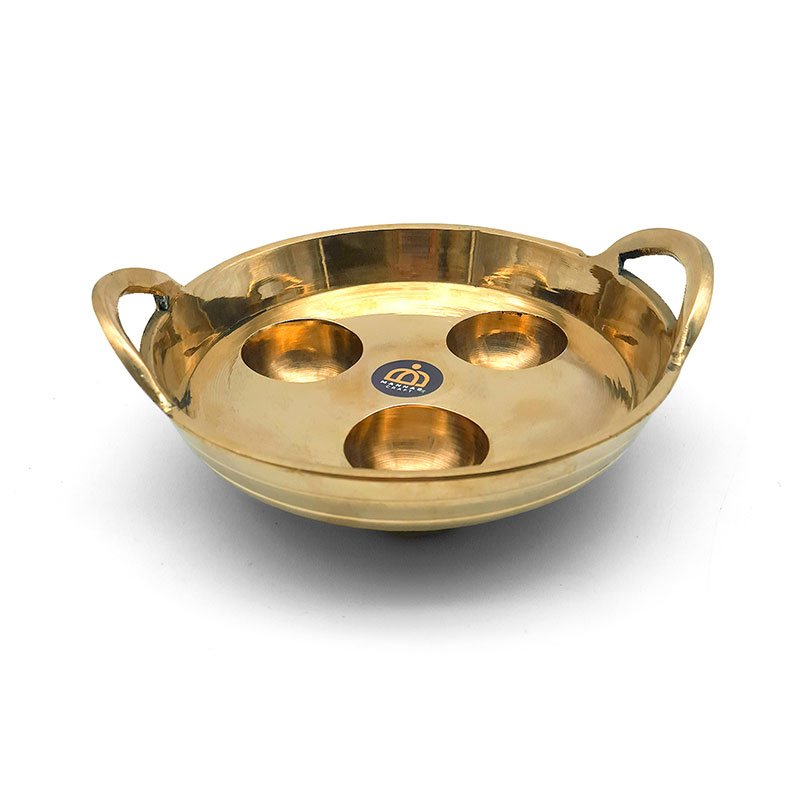 Bronze Paniyaram Pan (Polished) – Authentic Unniyappam Chatti for Perfect Ponganalu & Paddu - 3 Mould