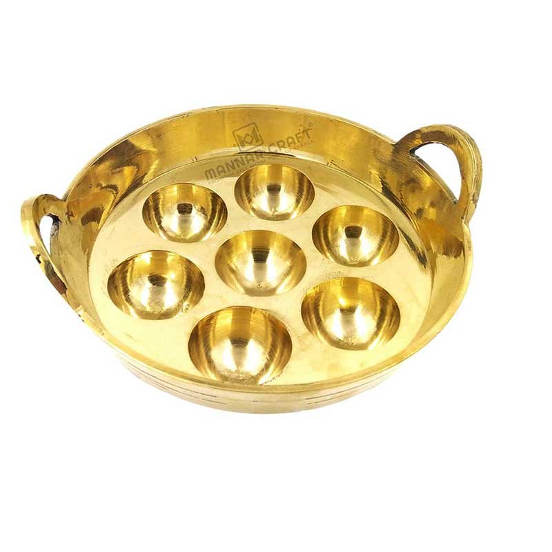 Bronze Paniyaram Pan (Polished) – Authentic Unniyappam Chatti for Perfect Ponganalu & Paddu - 7 Mould