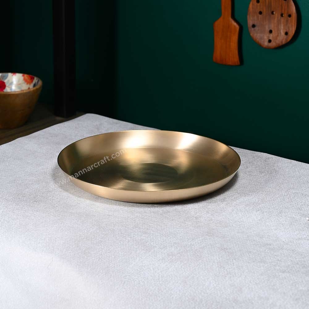 Bronze Round Plate with Raised Edge – Matt Finish | Traditional Handmade Dining Thali