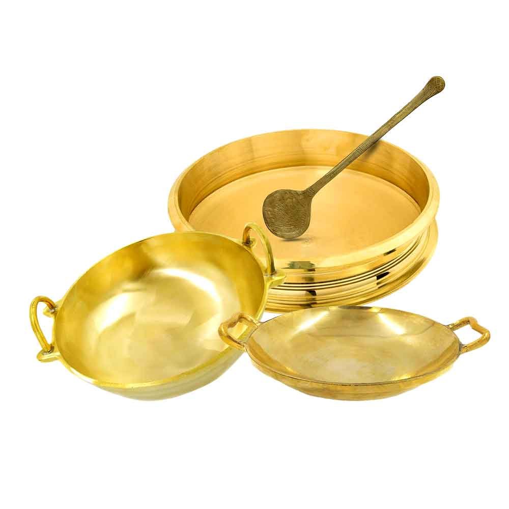Handcrafted Bronze Combo Utensils – Polished Uruli with Chattukam, Bronze Appachatty &  Kadai