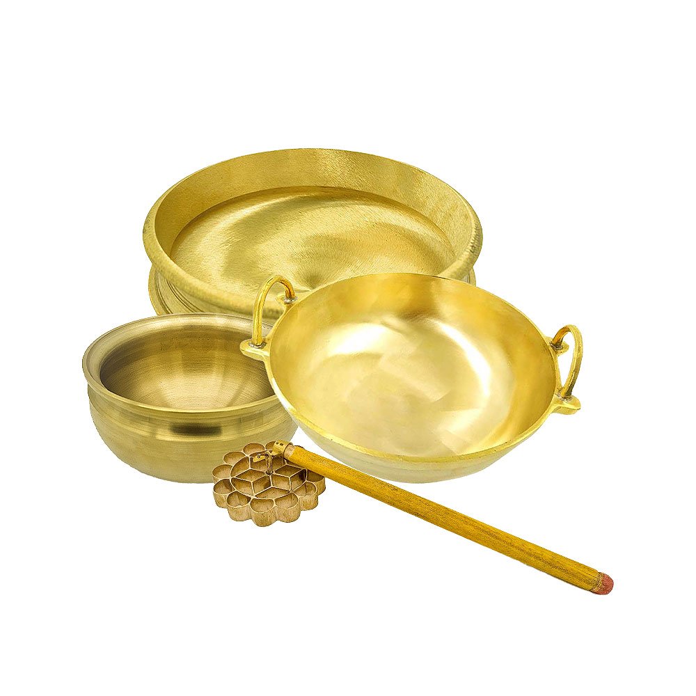 Handcrafted Bronze Combo Utensils – Uruli, Kadai, Pana & Achappam Mould | Traditional Indian Cookware