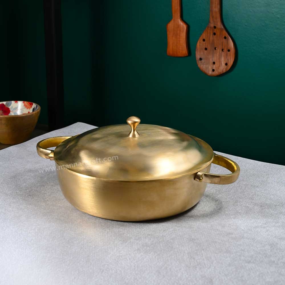 Bronze Flat Base Kadai with Lid – Traditional Handcrafted Cookware | Healthy Cooking