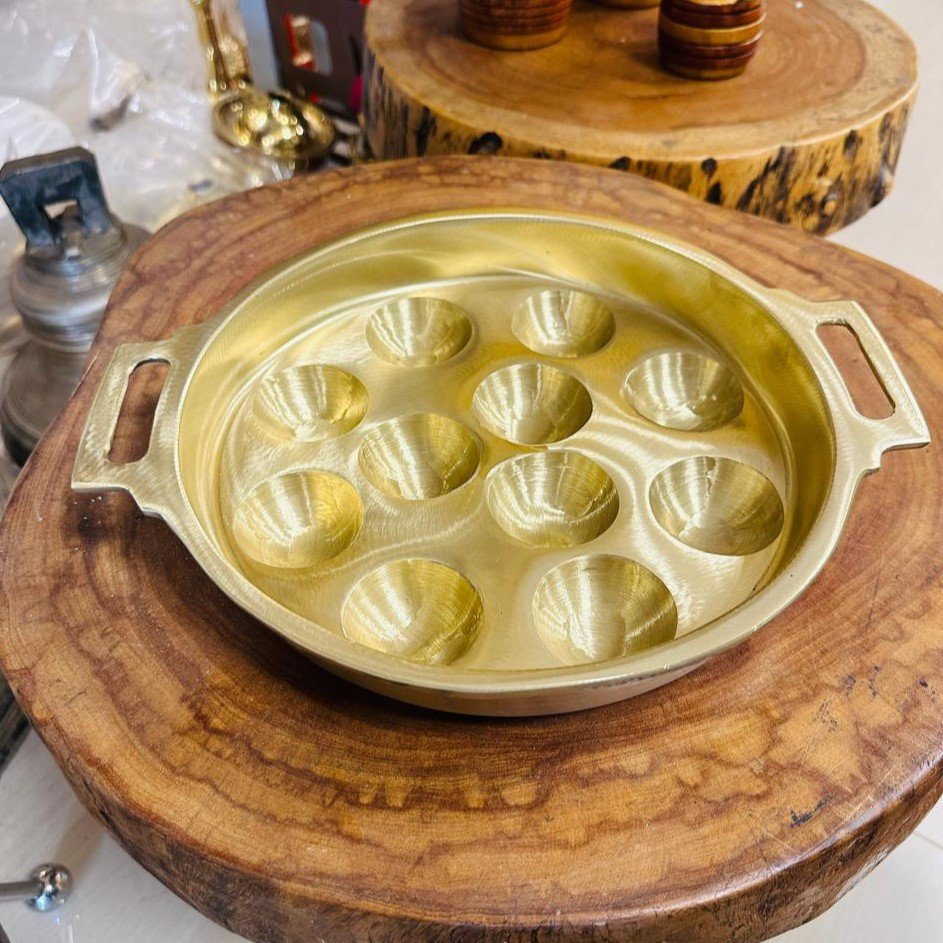 Handcrafted Kerala Traditional Bronze Paniyaram Pan (10 Inch, 11 Pit) | Appam Maker & Healthy Bronze Cookware