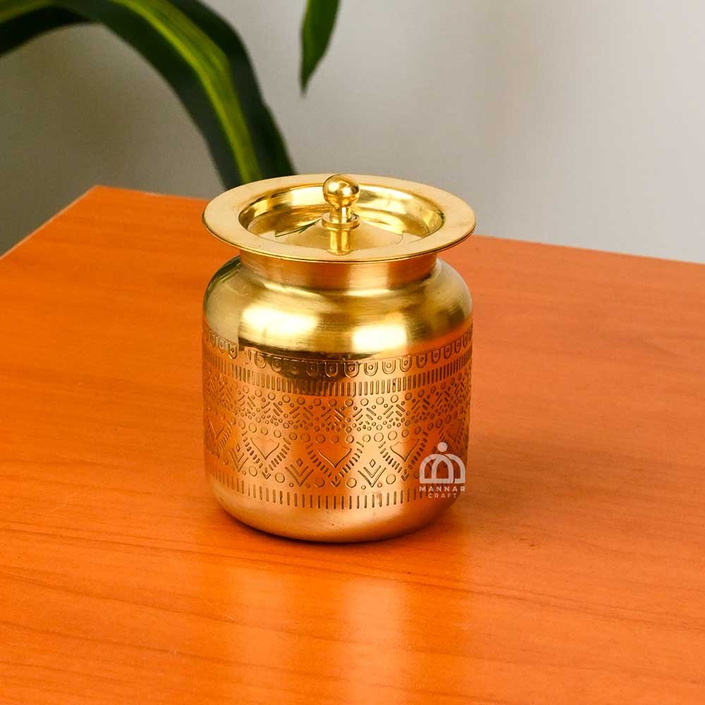Brass Oil Can (Barni) – Handcrafted Brass Jar with Lid | Traditional Storage for Oil, Ghee & Pickles