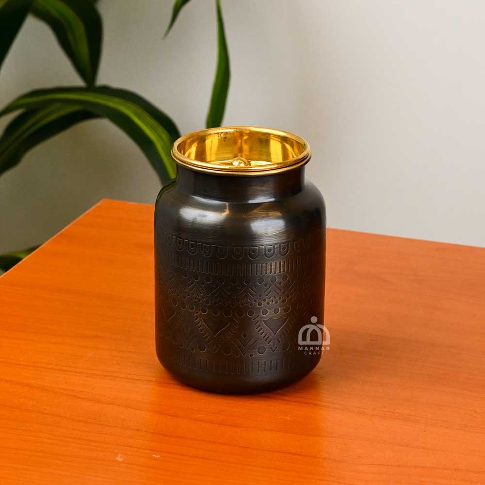 Brass Milk Can Antique (Barni) with Lid – Handcrafted Brass Storage Pot | Traditional Vintage Brass Container for Kitchen & Home Decor